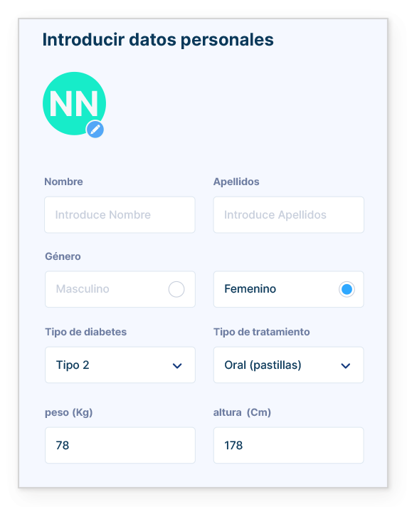 Imagen del formulario de información de GlucoContro.online.